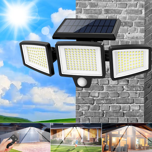 Solar Security Lights with 210 LED & 2500LM Brightness | 3 Head Waterproof Motion Sensor Lights for Yard Garage Patio