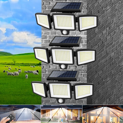 Solar Security Lights with 210 LED & 2500LM Brightness | 3 Head Waterproof Motion Sensor Lights for Yard Garage Patio