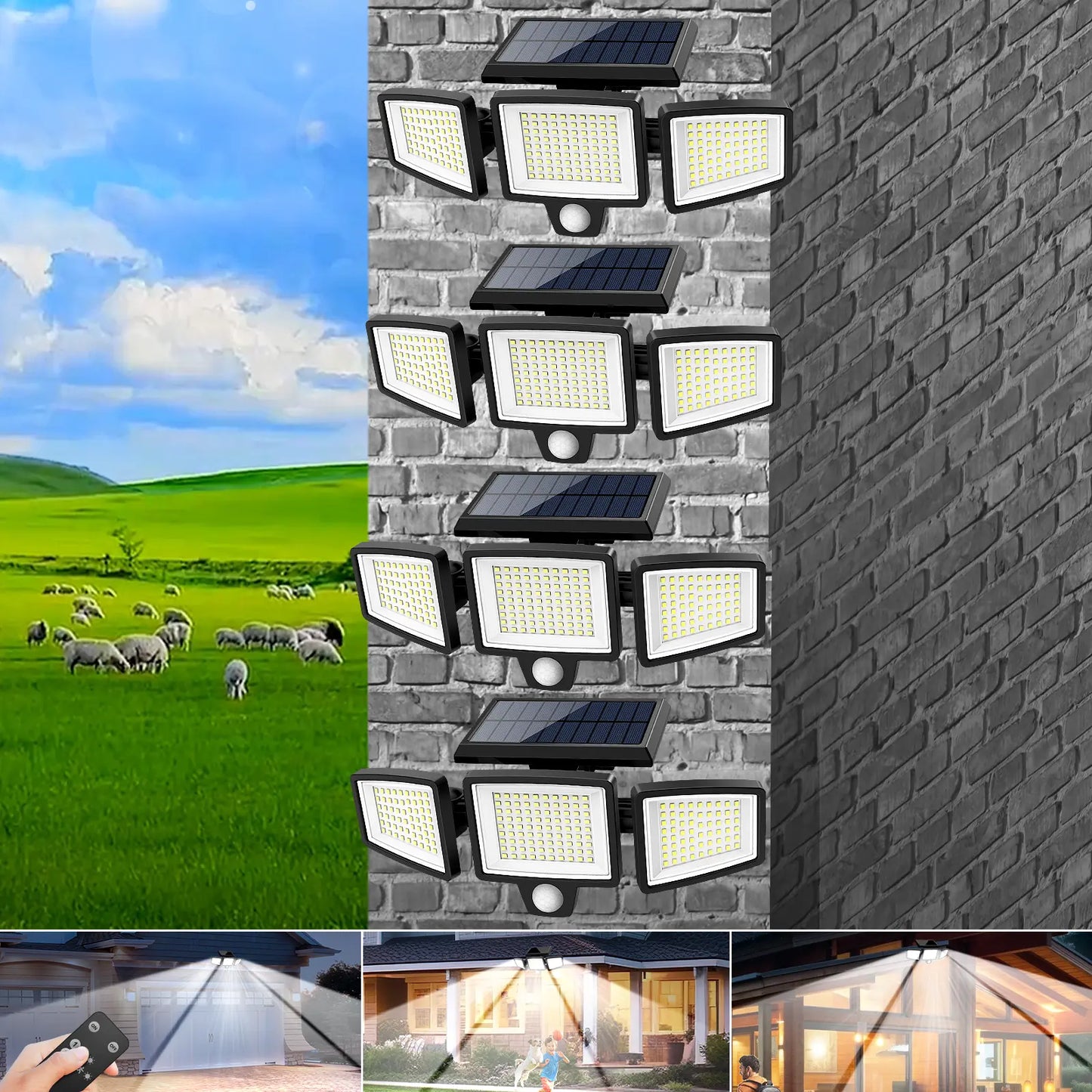 Solar Security Lights with 210 LED & 2500LM Brightness | 3 Head Waterproof Motion Sensor Lights for Yard Garage Patio