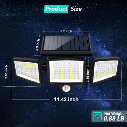 Solar Security Lights with 210 LED & 2500LM Brightness | 3 Head Waterproof Motion Sensor Lights for Yard Garage Patio