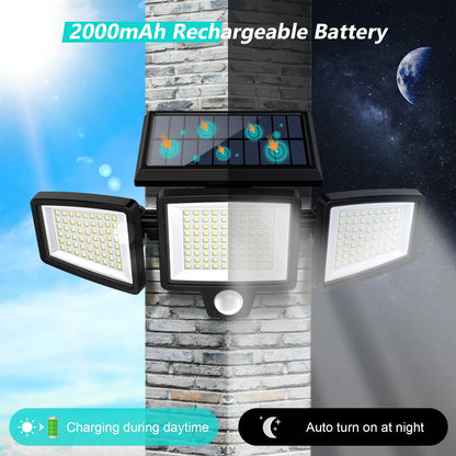 Solar Security Lights with 210 LED & 2500LM Brightness | 3 Head Waterproof Motion Sensor Lights for Yard Garage Patio