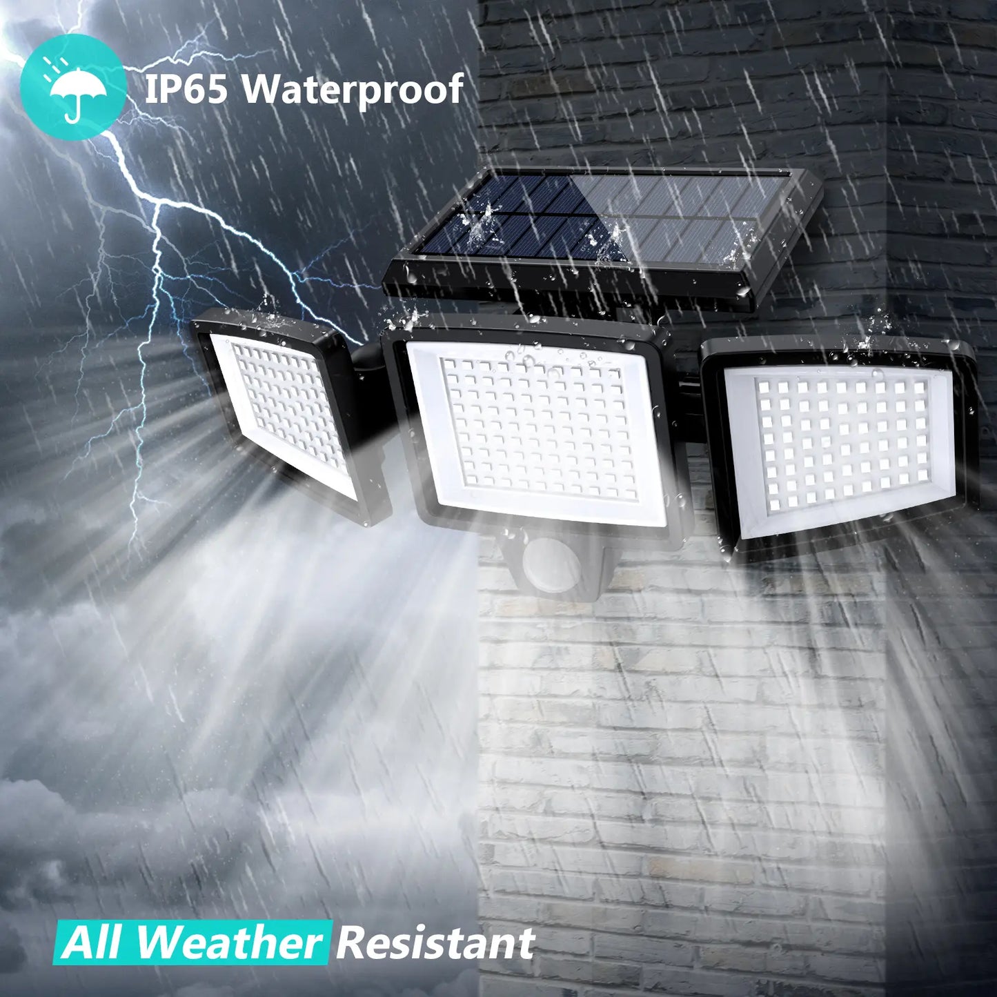 Solar Security Lights with 210 LED & 2500LM Brightness | 3 Head Waterproof Motion Sensor Lights for Yard Garage Patio