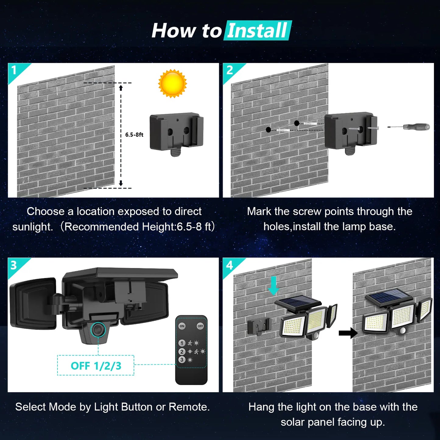 Solar Security Lights with 210 LED & 2500LM Brightness | 3 Head Waterproof Motion Sensor Lights for Yard Garage Patio