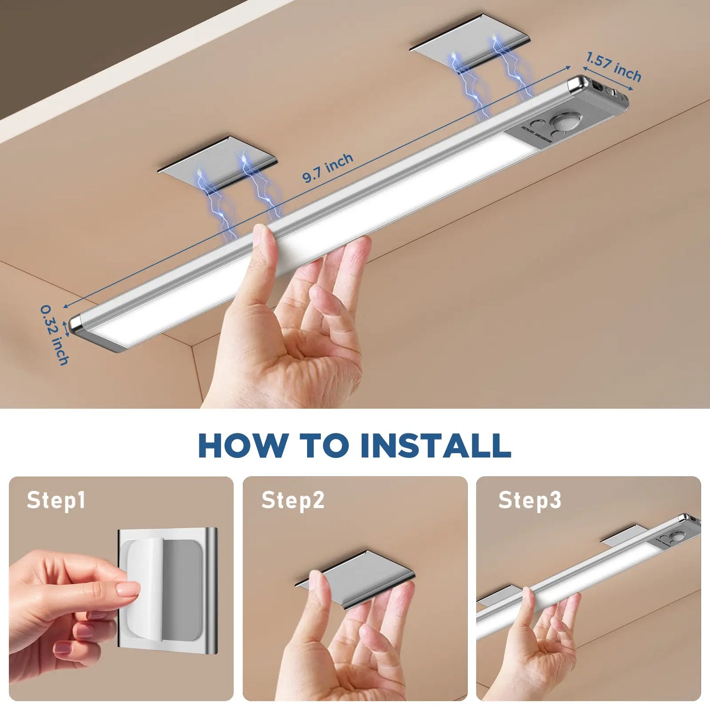 Motion Sensor Under Cabinet Lights | USB Rechargeable Dimmable LED Lights for Kitchen Closet Stairs & Garage