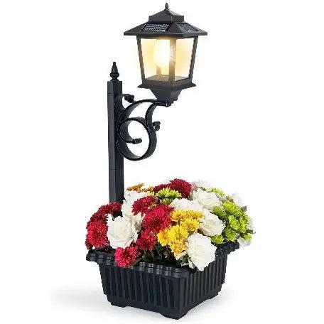 Solar Post Light With Planter | Waterproof Outdoor Garden Lamp for Porch Patio & Walkway