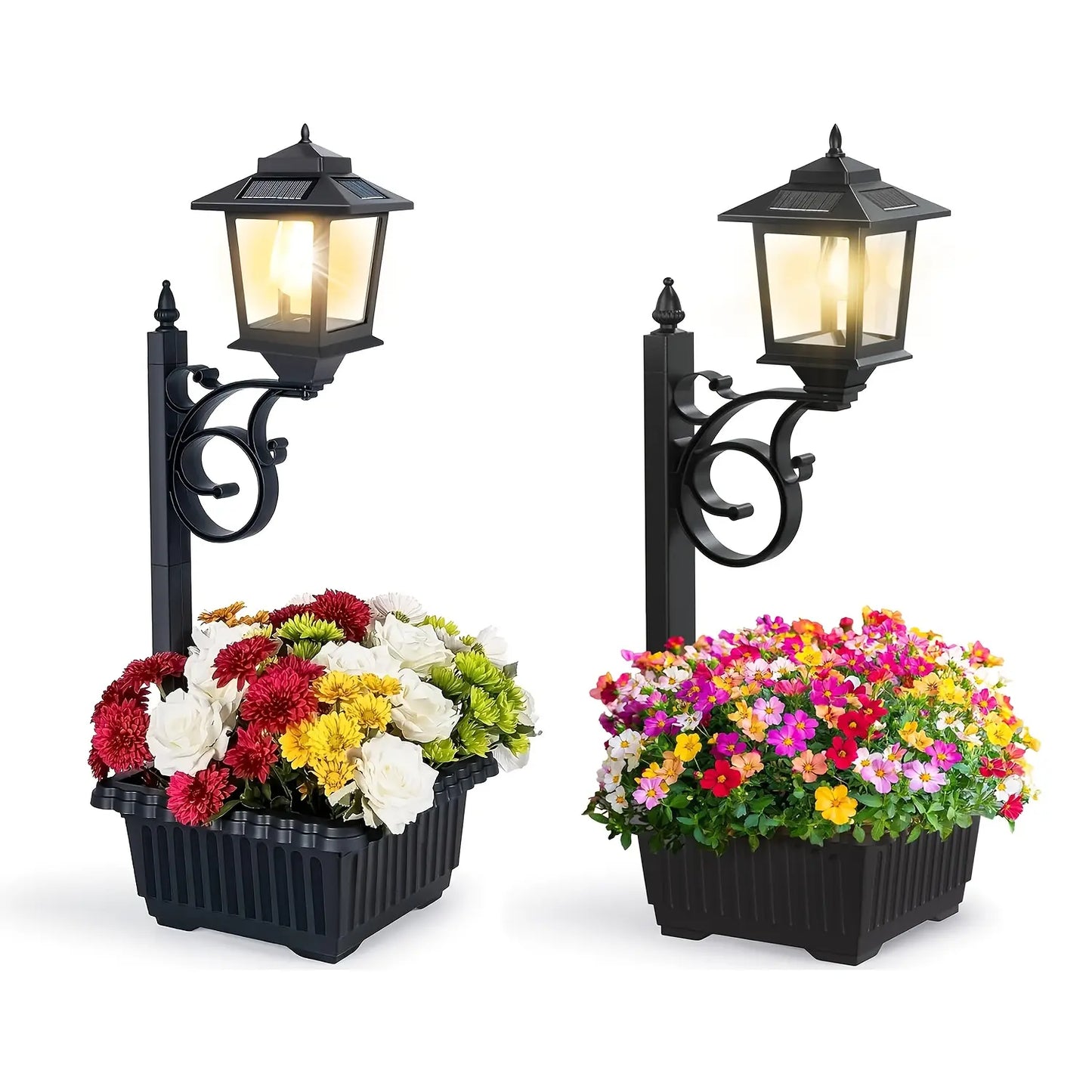 Solar Post Light With Planter | Waterproof Outdoor Garden Lamp for Porch Patio & Walkway