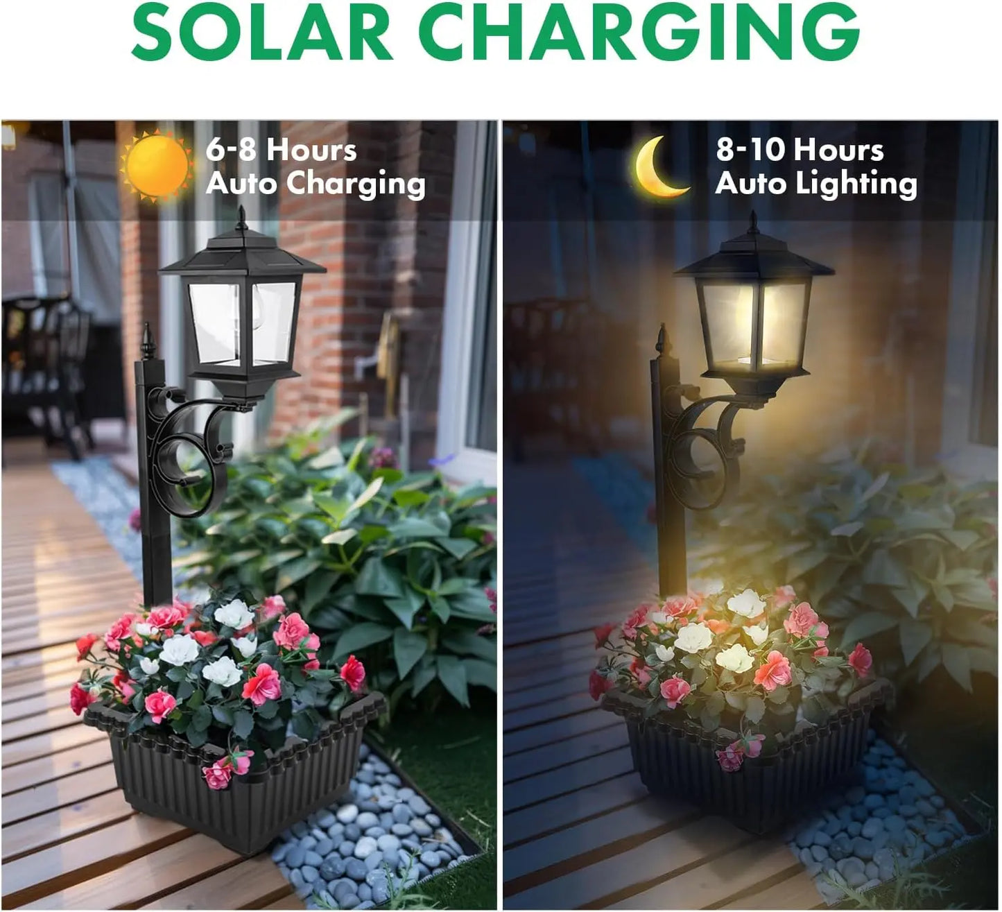 Solar Post Light With Planter | Waterproof Outdoor Garden Lamp for Porch Patio & Walkway