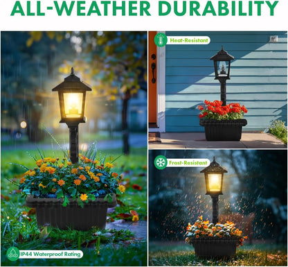 Solar Post Light With Planter | Waterproof Outdoor Garden Lamp for Porch Patio & Walkway