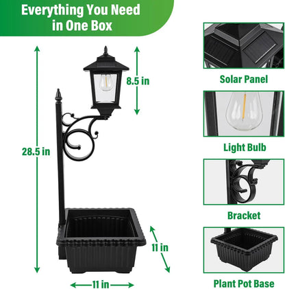Solar Post Light With Planter | Waterproof Outdoor Garden Lamp for Porch Patio & Walkway
