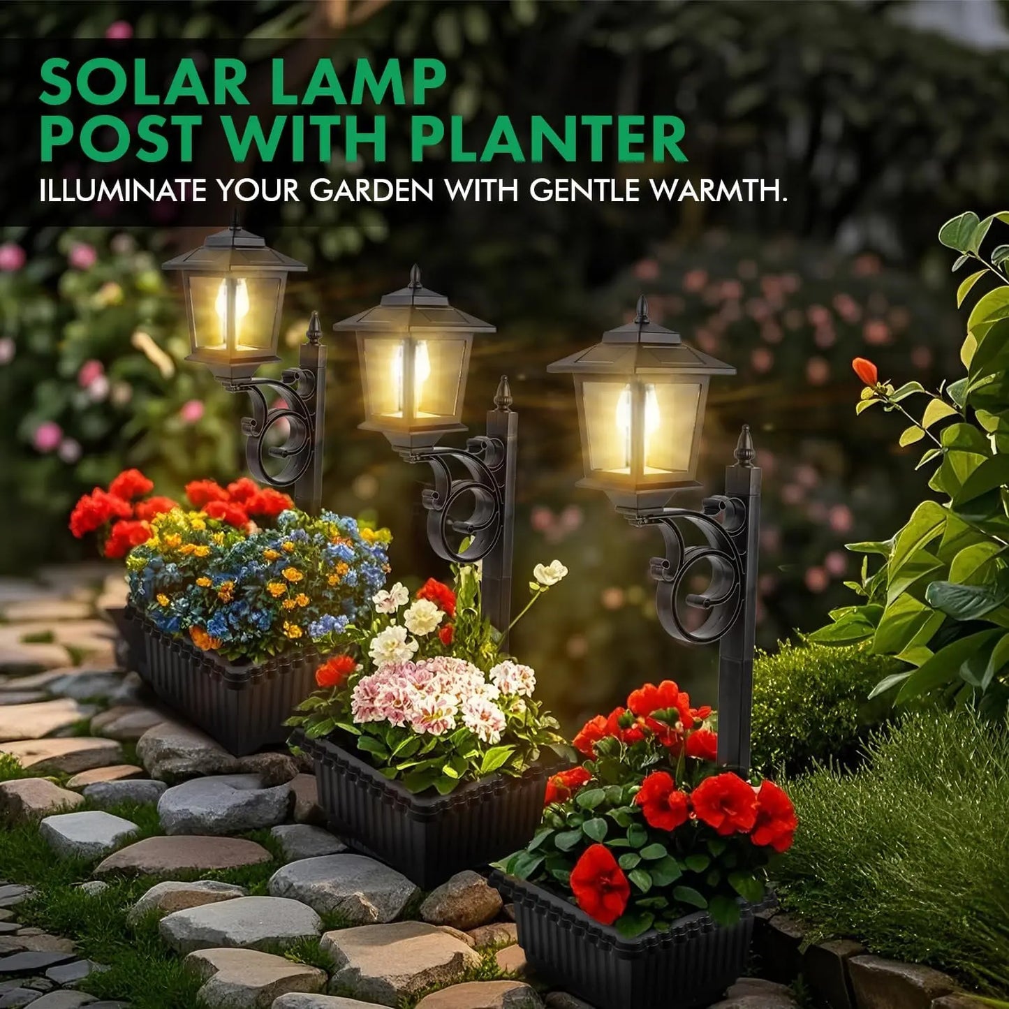 Solar Post Light With Planter | Waterproof Outdoor Garden Lamp for Porch Patio & Walkway
