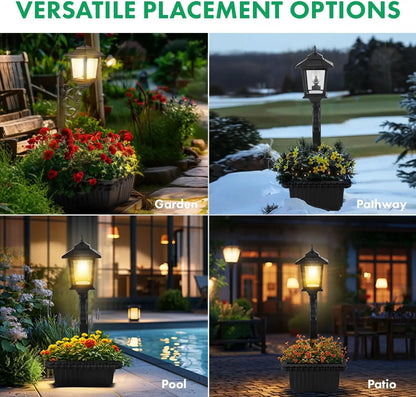 Solar Post Light With Planter | Waterproof Outdoor Garden Lamp for Porch Patio & Walkway